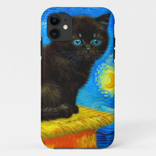 Capa Para iPhone 11 Gogh Style Starry Night Cat