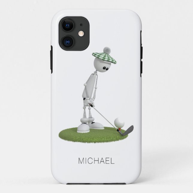 Capa Para iPhone 11 Golf Cartoon Tee Off Personalizado Name | Golfe (Verso)