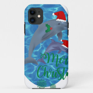Capa Para iPhone 11 golfinhos de natal santa claus feliz