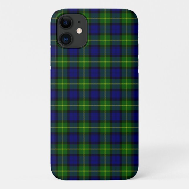Capa Para iPhone 11 Gordon Tartan xadrez verde azul (Verso)