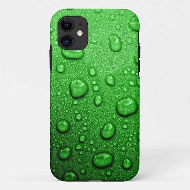 Capa Para iPhone 11 Gotas de água no fundo verde, legal & molhado (Verso)