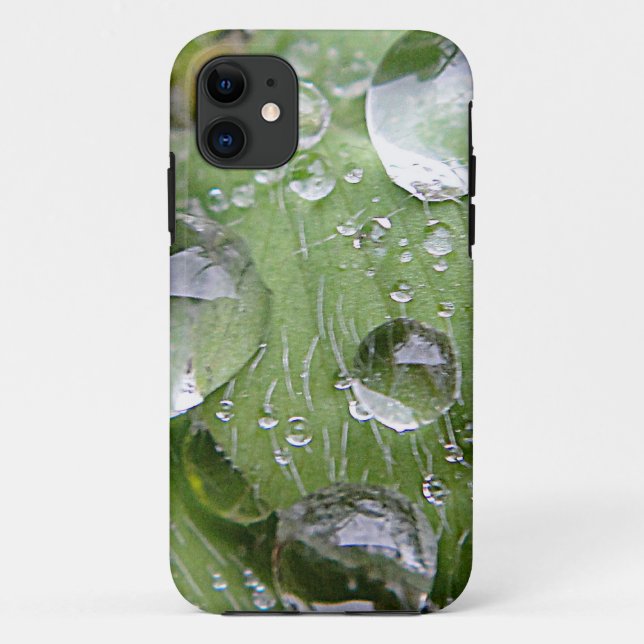 Capa Para iPhone 11 Gotas de água numa folha verde (Verso)
