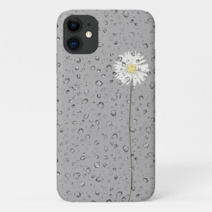 Capa Para iPhone 11 gotas de chuva na margarida branca