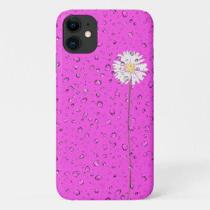 Capa Para iPhone 11 gotas de chuva na margarida branca