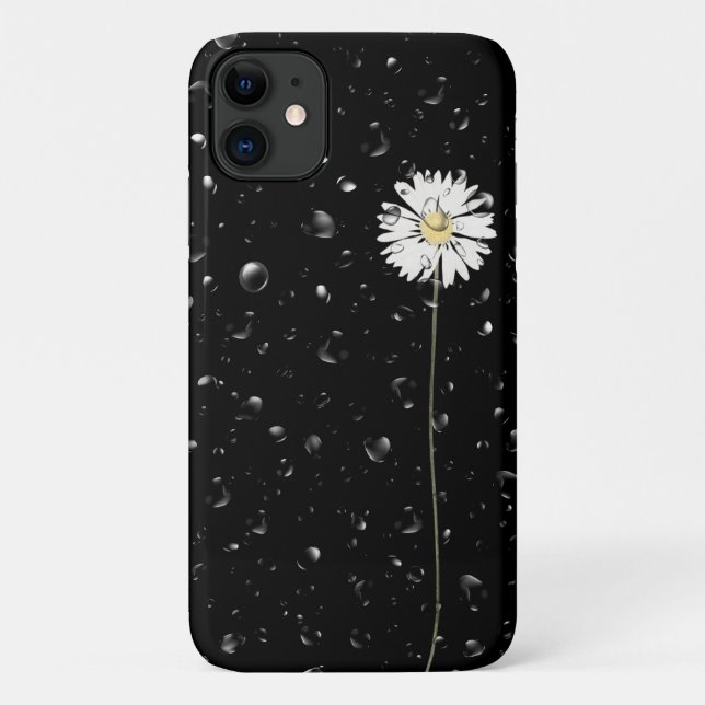 Capa Para iPhone 11 gotas de chuva na margarida branca (Verso)