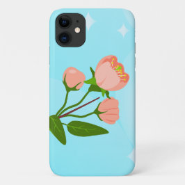 Capa Para iPhone 11 Gradação do céu azul com ramificação primavera flo