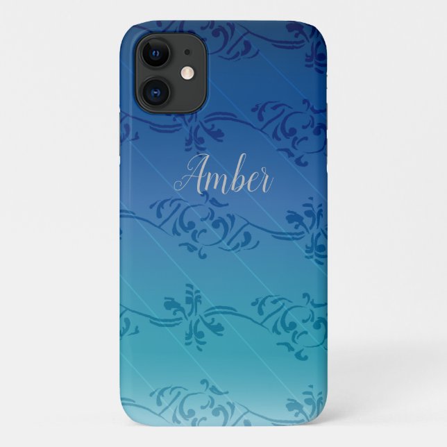 Capa Para iPhone 11 Gradiente Azul Folha Padrão Personalizado (Verso)