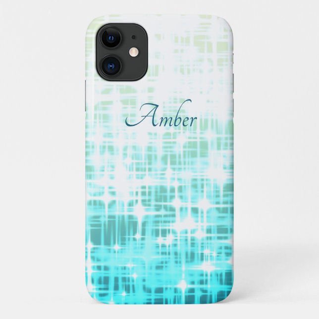 Capa Para iPhone 11 Gradiente Branco Aqua Brilho Faíscas Personalizado (Verso)