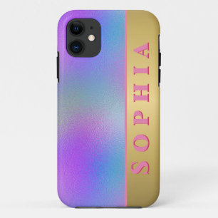 Capa Para iPhone 11 Gradiente de Cor Rosa Verde e Azul Personalizado