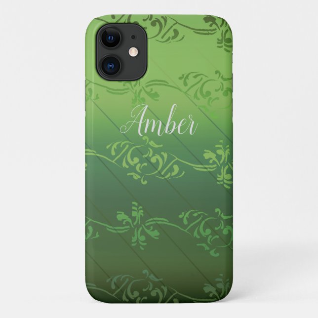 Capa Para iPhone 11 Gradiente Verde Padrão de Folha Personalizado (Verso)