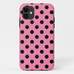Capa Para iPhone 11 Grandes Bolinhas Pretas em rosa quente