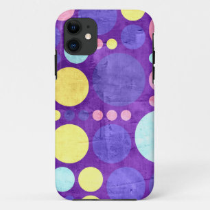 Capa Para iPhone 11 Grandes Bolinhas Retro   Imagem Roxa Amarela