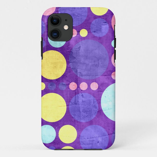 Capa Para iPhone 11 Grandes Bolinhas Retro | Imagem Roxa Amarela (Verso)