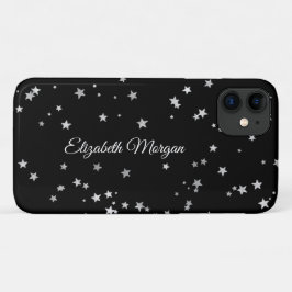 Capa Para iPhone 11 Grandes estrelas prateadas em preto, nome de scrip