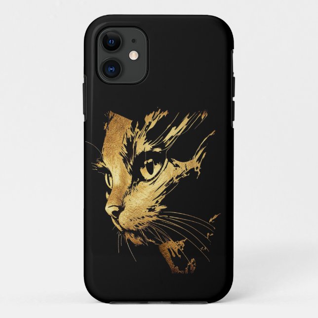 Capa Para iPhone 11 Graphique Élégant Chat Noir et Or Texturé (Verso)