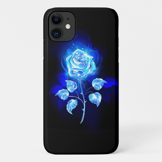 Capa Para iPhone 11 Gravação de Rosa Azul (Verso)