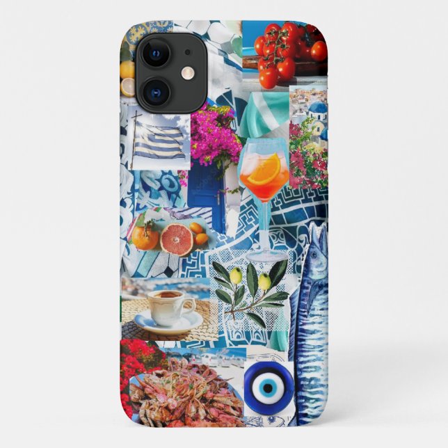 Capa Para iPhone 11 Greece vacay collage case (Verso)
