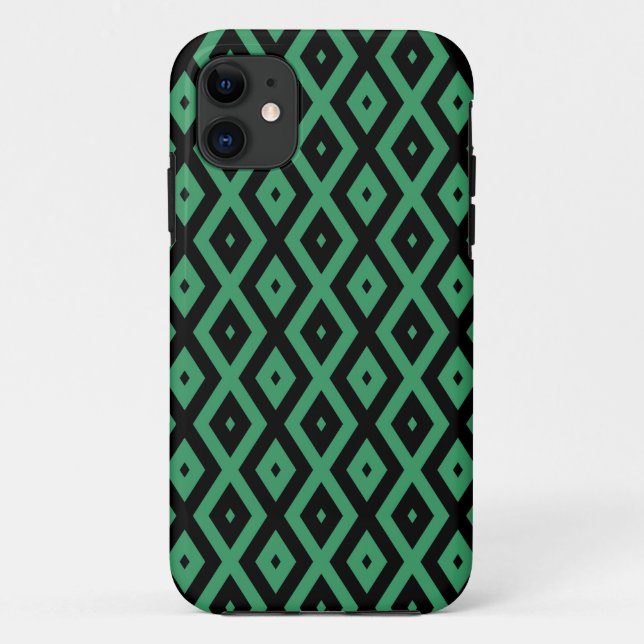 Capa Para iPhone 11 Green and black diamond pattern (Verso)
