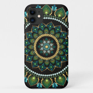 Capa Para iPhone 11 Green Mandala Pintado manualmente Geometria Sa