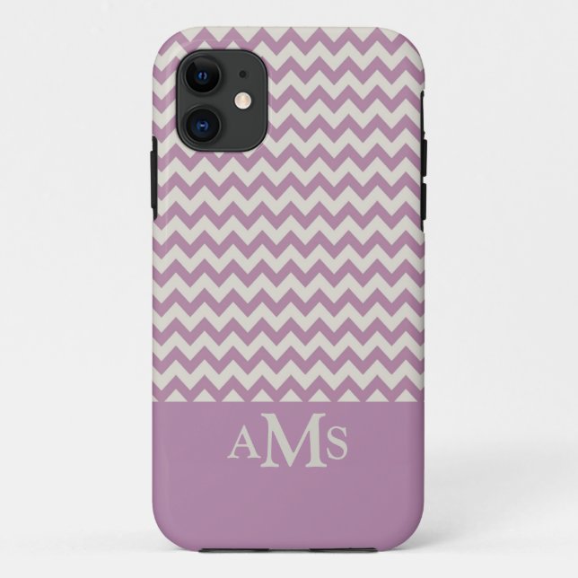 Capa Para iPhone 11 Grelha de Chevron Roxo 3 Monograma (Verso)