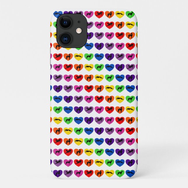 Capa Para iPhone 11 Greyhound Silhouettes Rainbow Hearts (Verso)