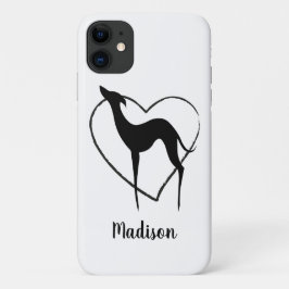 Capa Para iPhone 11 Greyhound whippet silhouth e o nome do coração bon