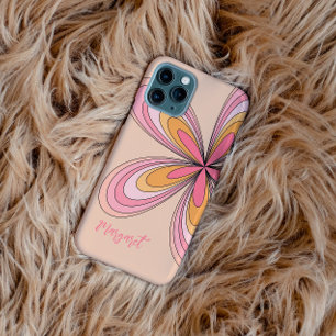 Capa Para iPhone 11 Groovy 70s Hippie Flower Peach Fuzz Daisy Name