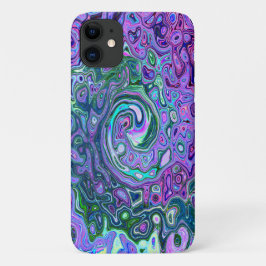 Capa Para iPhone 11 Groovy Abstrato Retro Redemoinho Verde e Roxo