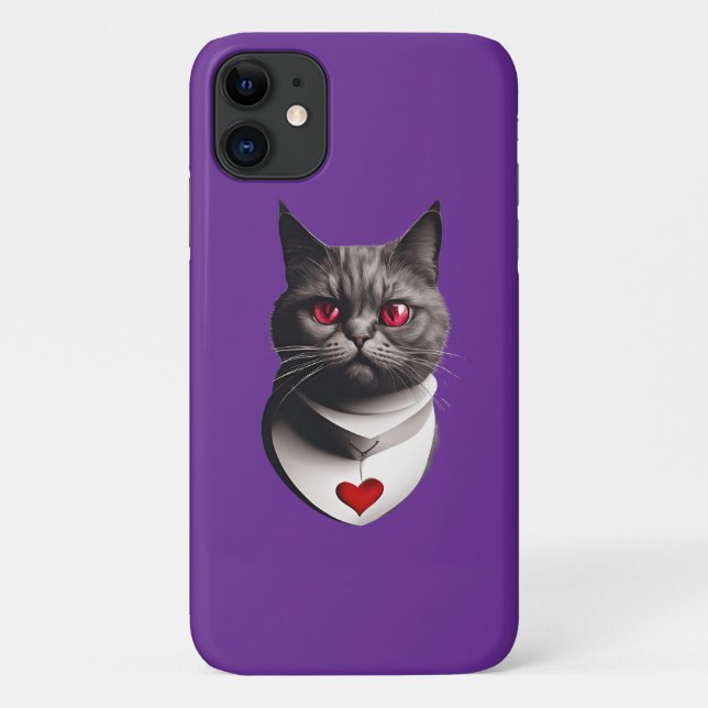 Capa Para iPhone 11 Grumpy Cat Shirt with Red Eyes & Heart Collar – Fu (Verso)