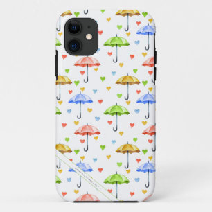 Capa Para iPhone 11 Guarda-chuvas coloridas com aquarelas e corações