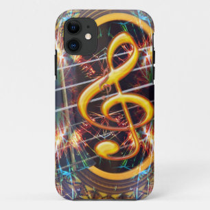 Capa Para iPhone 11 Guitarra Acústica Psicadélica, design de folha de