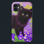 Capa Para iPhone 11 Gustav Klimt Black Kitten<br><div class="desc">capas de iphone com um gatinho preto Gustav Klimt! Esta beleza de olhos largos se coloca num campo verde de flores roxas. Um presente pensativo para amantes de gatos e entusiastas de arte austríacos!</div>
