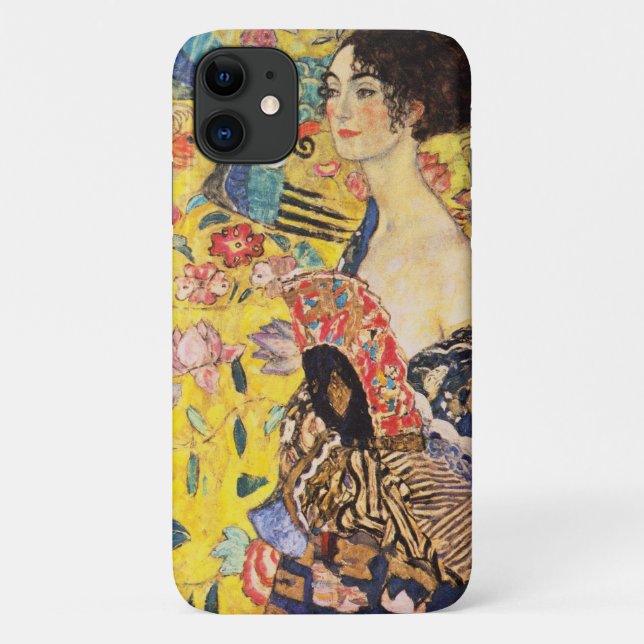 Capa Para iPhone 11 Gustav Klimt Lady com ventilador (Verso)