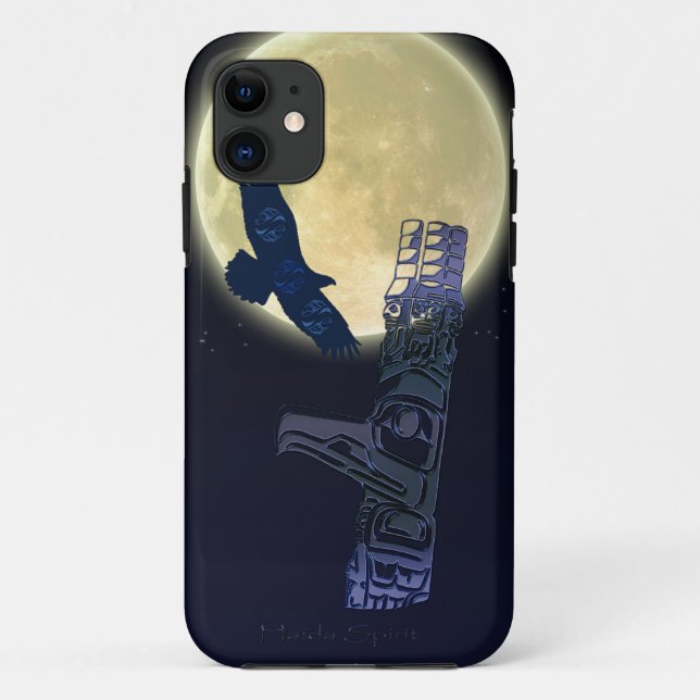 Capa Para iPhone 11 Haida Eagle, Lua Cheia e Arte Nativa Totem Pole (Verso)