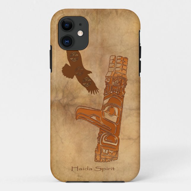 Capa Para iPhone 11 Haida Eagle & Totem Pole Arte Nativa (Verso)