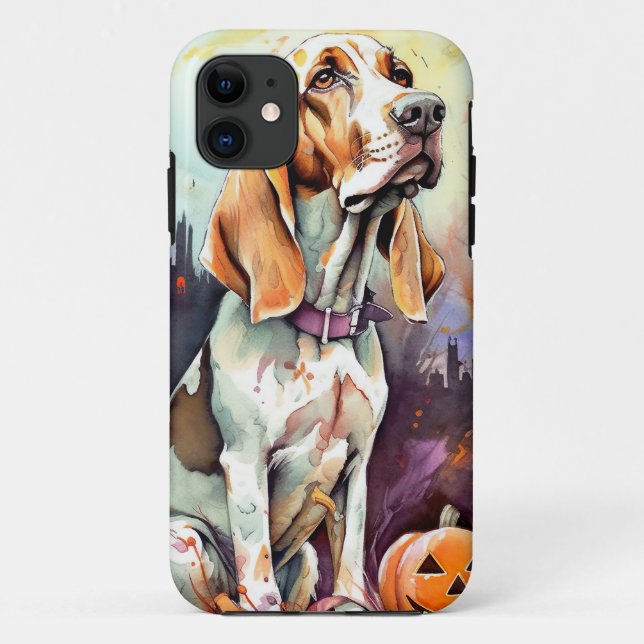 Capa Para iPhone 11 Halloween Basset Hound Com Pumpkins Assustado (Verso)