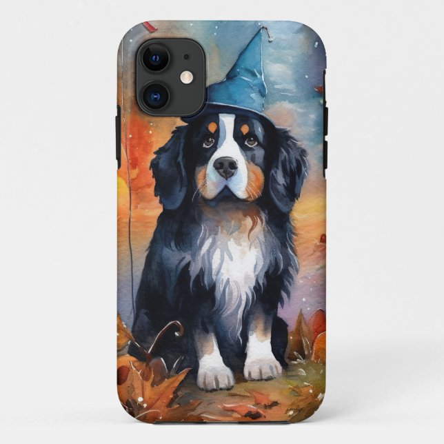 Capa Para iPhone 11 Halloween Bernese de Montanha Com Abóboras Assusta (Verso)