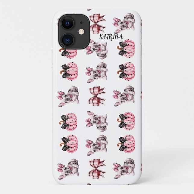 Capa Para iPhone 11 Halloween Coquette Bulldog Arco bompkin iphone 11 (Verso)