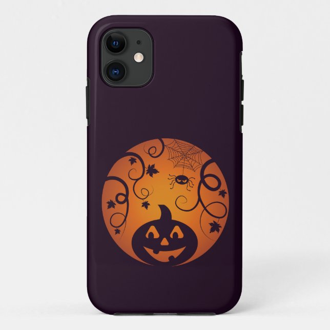 Capa Para iPhone 11 Halloween Jack ou lanterna abóbora face e aranha (Verso)