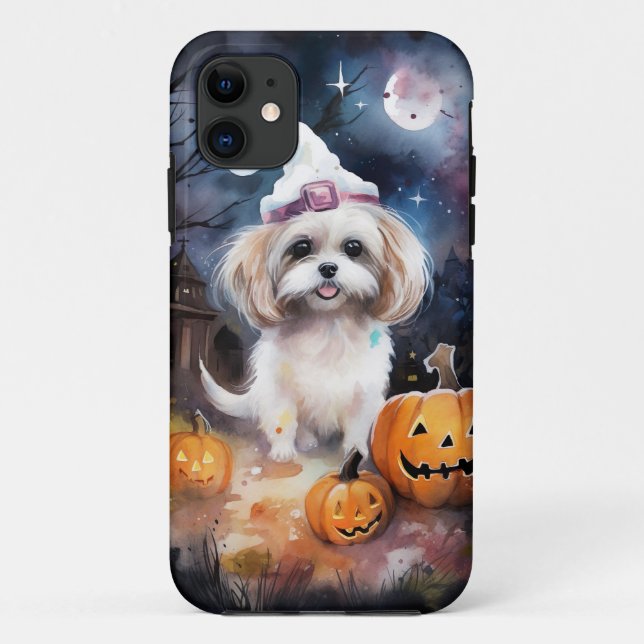 Capa Para iPhone 11 Halloween Malti Tzu Com Pumpkins Assustado (Verso)