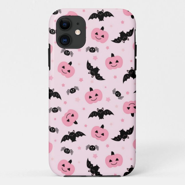 Capa Para iPhone 11 Halloween Pumpkins e Bat Pattern (Verso)