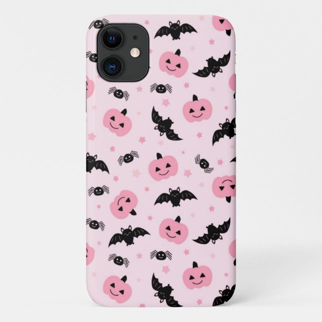 Capa Para iPhone 11 Halloween Pumpkins e Bat Pattern (Verso)