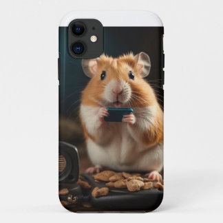 Capa Para iPhone 11 Hamster falando no telefone celular