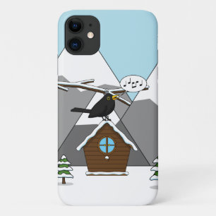 Capa Para iPhone 11 Happy Blackbird Cantando na paisagem de inverno