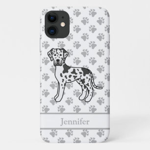 Capa Para iPhone 11 Harlequin - Grande Dane - Cartoon, Cachorro e Nome