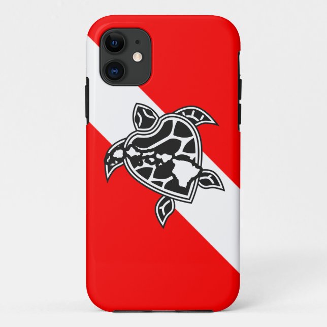 Capa Para iPhone 11 Hawaii Turtle Dive Flag (Verso)