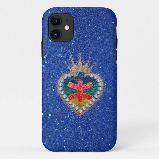 Capa Para iPhone 11 heart with the Amazigh flag in a bright glitter (Verso)