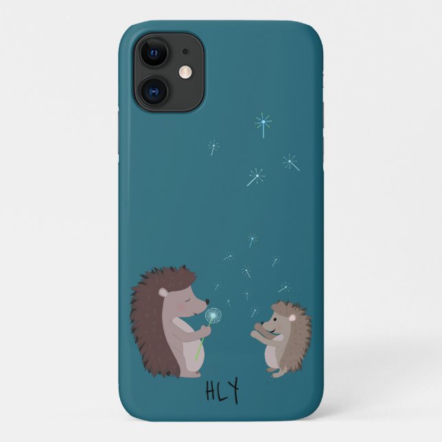 Capa Para iPhone 11 Hedgehogs Bonitos Personalizados Com Dandeliões (Verso)