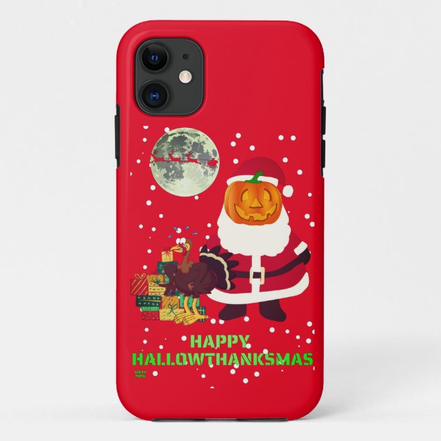 Capa Para iPhone 11 "HELITE HALLOWTHANKSMAS" presente de festa diverti (Verso)