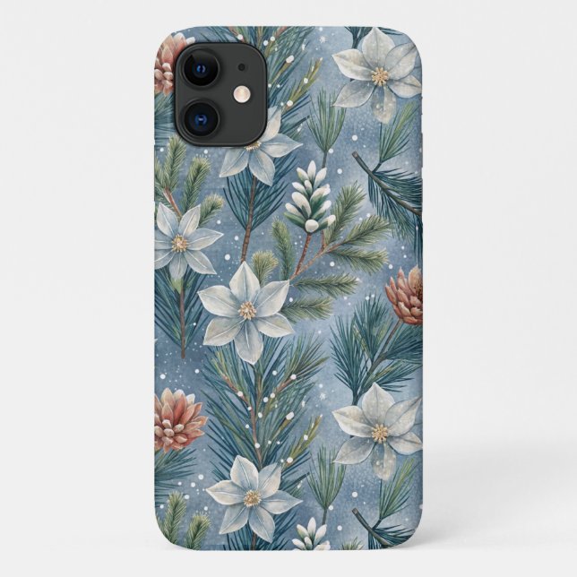 Capa Para iPhone 11 Hello Winter Pines & Flowers (Verso)